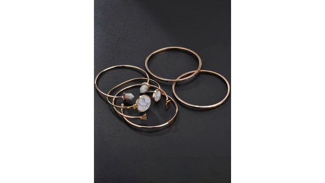 Jewels Galaxy Women 6‑Piece Gold‑Toned & Blue Cuff Set
