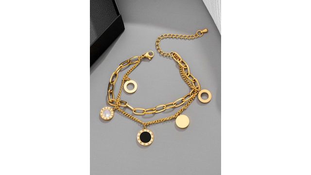 Jewels Galaxy Women Gold-Plated Romans & Numeral Charm Multilayered Bracelet
