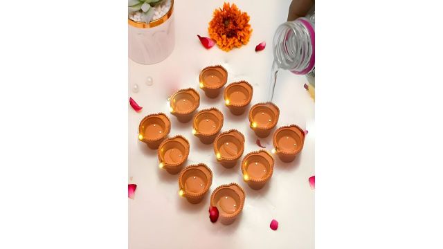 KAVYARA Red LED Water Sensor Diyas (Set of 12)