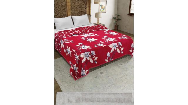 KLOTTHE Red Floral Woollen AC‑Room Dohar (Double, 150 GSM)