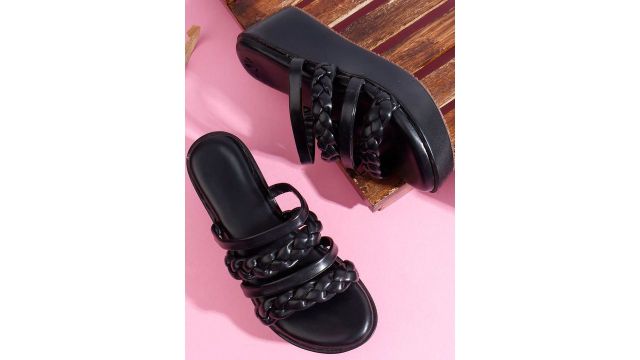 Kook N Keech Women Black Round Toe Open Back Synthetic Wedge Party Heels