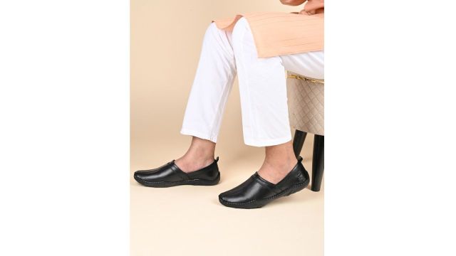 LOUIS STITCH Genuine Leather Nagra Mojaris (Jet Black)