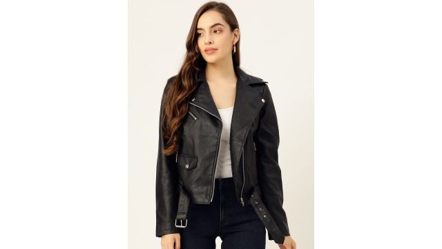 Leather Retail Women Black Solid Lightweight Leather Jacket