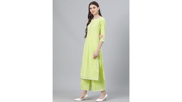Libas Womens Printed Cotton Straight Kurta With Palazzos and Dupatta