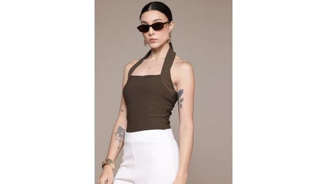 MANGO Halter Neck Fitted Top
