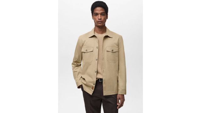 MANGO MAN Regular Fit Casual Shacket (Khaki, Cotton‑Poly Twill)