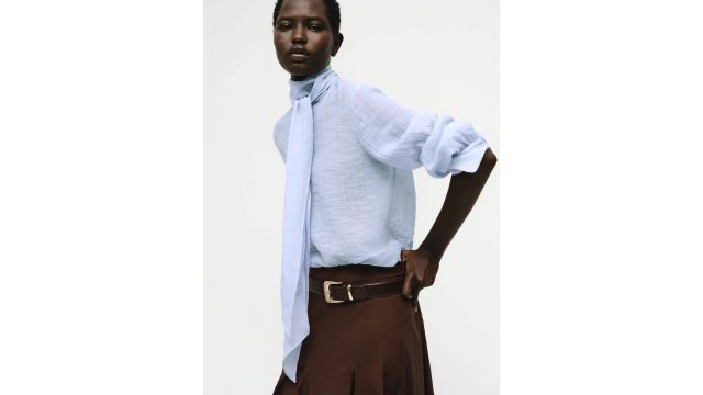 MANGO Textured Blouse With Foulard