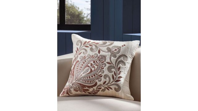 MASPAR Beige & Rust Ethnic Motifs Embroidered Pure Cotton Cushion Cover