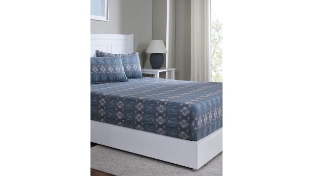 MASPAR Blue Geometric Pure Cotton 144 TC Single Bedsheet