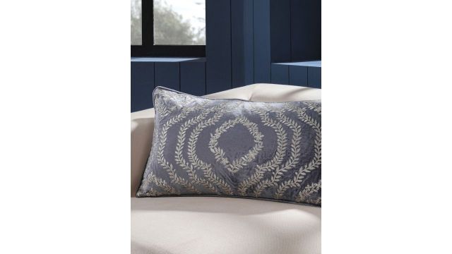 MASPAR Grey Floral Embroidered Pure Cotton Rectangle Cushion Cover