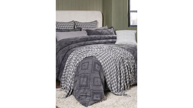 MASPAR Grey Self Design Pure Cotton Double Queen Bedding Set