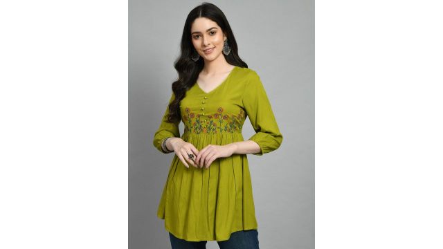 MEESAN Floral Embroidered A-Line Tunic