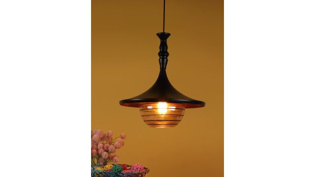 MFD HOME FURNISHING Black & Brown Aluminium Traditional Hanging Lamp