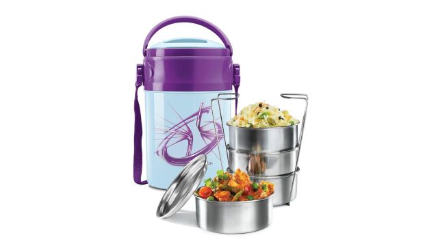 MILTON Odyssey Insulated Tiffin, 4 Stainless Steel Containers (Blue)