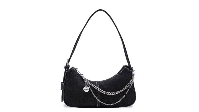 MIRAGGIO Solid Denim Shoulder Bag (Black)