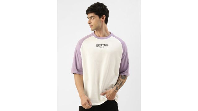 Maniac Raglan Sleeves Typography Printed Oversized T‑Shirt (Purple)