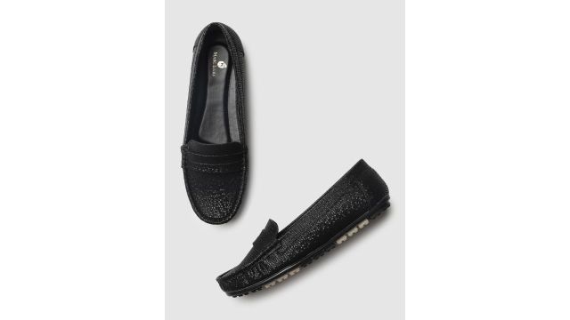Marc Loire Women Black Textured PU Penny Loafers