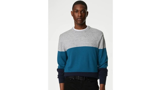 Marks & SpencerColourblocked Round Neck Pure Cotton Pullover Sweatshirt