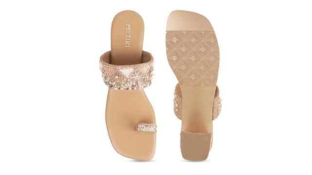 Metro Women Gold-Toned Ethnic Block Heels