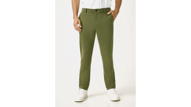 Military Green Slim‑Fit Power‑Stretch Knitted Trousers