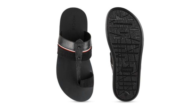 Mochi Men Black Ethnic Leather Comfort Sandals