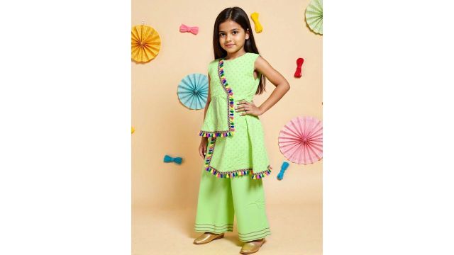 Nauti Nati Girls Geometric Printed Pure Cotton A-Line Kurta with Palazzo