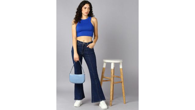 Nifty Women Flared High‑Rise Clean Look Stretch Jeans (Dark Blue)