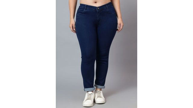 Nifty Women Plus Size Skinny Fit Stretch Jeans (Dark Blue, Mid‑Rise)