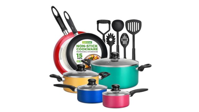 NutriChef 15-Piece Non Stick Kitchen Cookware Set