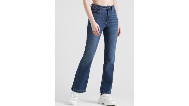 ONLY Women Flared High-Rise Clean Look Light Fade Stretchable Jeans