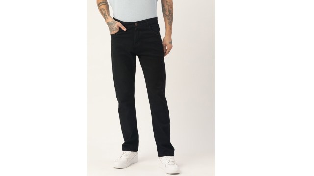 PARIS HAMILTONMen Black Solid Straight Fit Stretchable Jeans