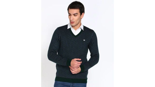 PETER ENGLAND Men Self Design V Neck Multicolor Sweater