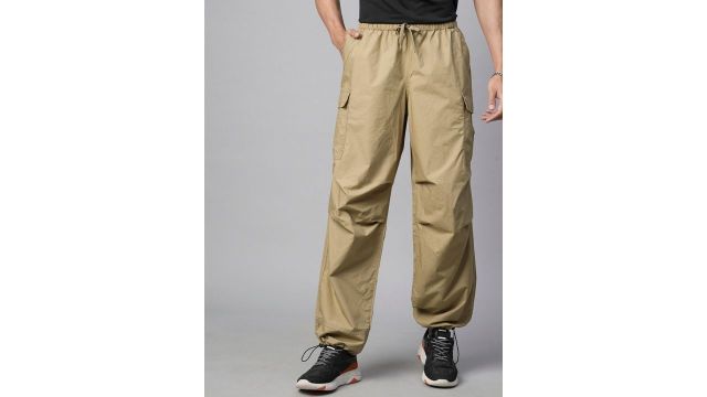 PRONK Men Cotton Relaxed-Fit Parachute Track Pant