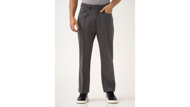 Pablo Grey Korean Relaxed‑Fit Knitted Pintuck Pants