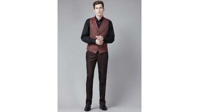 Park Avenue Self Design Super Slim Fit Single-Breasted 3-Piece Party Suit
