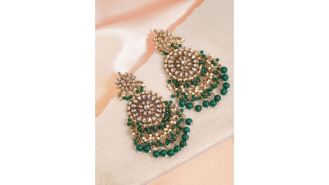 Peora Gold-Plated Kundan Pearl Classic Drop Earrings