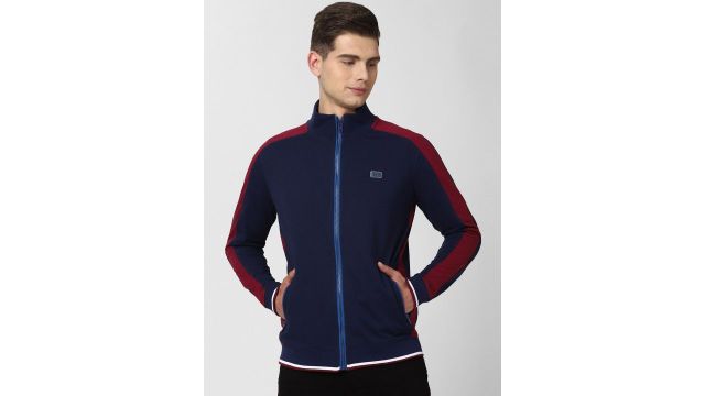 Peter England Casuals Men Navy Blue Solid Sweatshirt