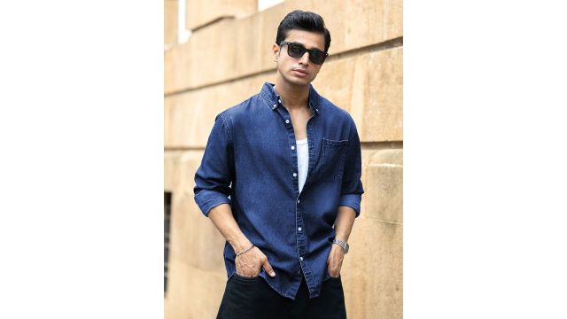 Powerlook Spread Collar Long‑Sleeves Denim Shirt (Dark Blue Wash)