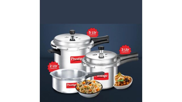 Prestige 2L+3L+5 Litre Aluminium Popular Max Pressure Cooker Combo