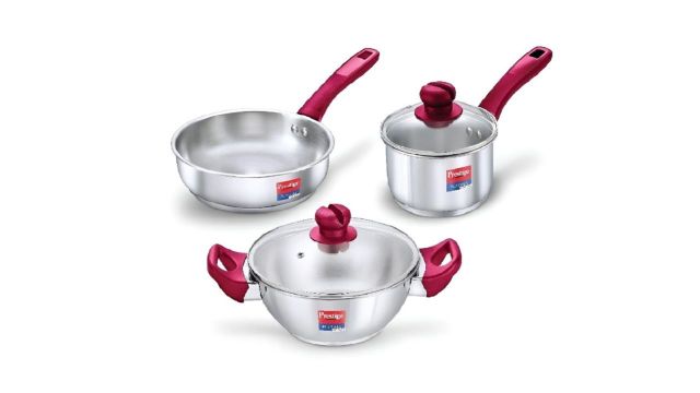 Prestige Silver-Toned 3 Pieces Stainless Steel Induction Base Cookware
