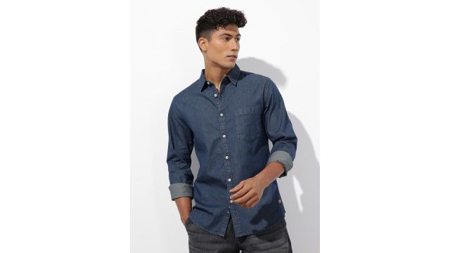 R.Code by The Roadster Life Co. Solid Denim Shirt
