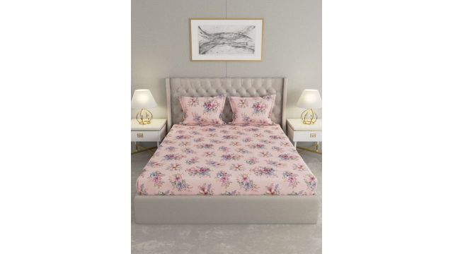 Raymond Home Hazel Pink Floral Microfiber Queen Fine Bedsheet