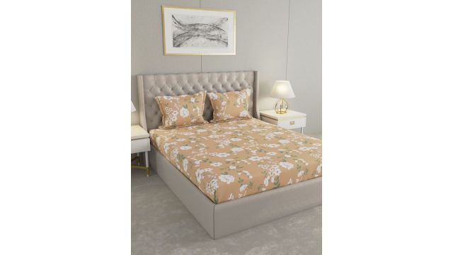 Raymond Home Insignia Mustard Yellow Printed Microfiber Queen Bedsheet Set