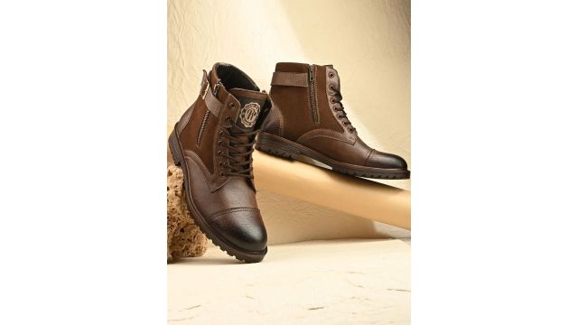 Roadster Men Brown High‑Top Synthetic Biker Rugged Boots