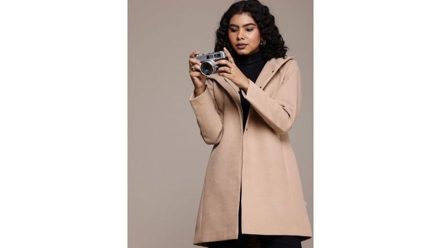 Roadster The Life Co. Hooded Longline Overcoat (Beige)