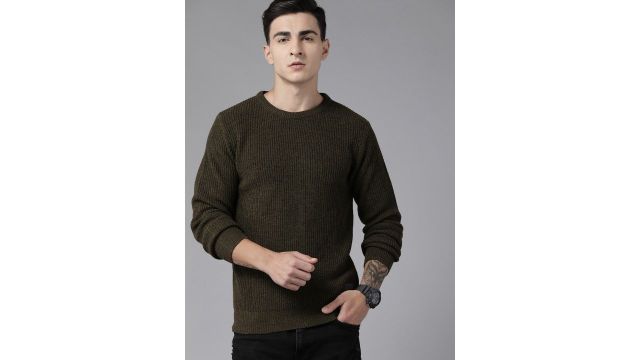 Roadster The Lifestyle Co. Men Acrylic Pullover (Olive)