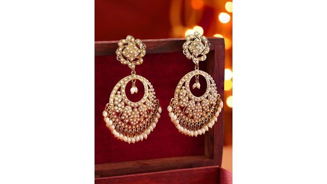 Rubans 22K Gold-Plated Handcrafted Pearl Beads Chandbali (Large)