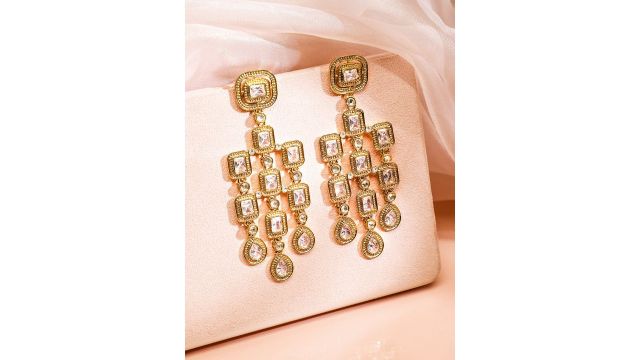 Rubans 22K Gold-Plated Zirconia Chandelier Earrings (Light Gold-Tone)