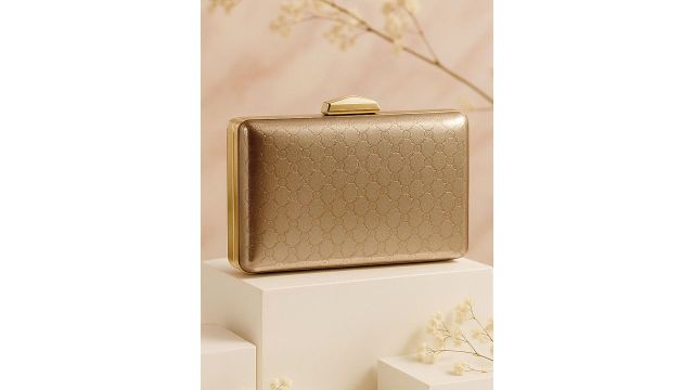 Rubans Gold‑Toned Embossed Pattern Box Clutch