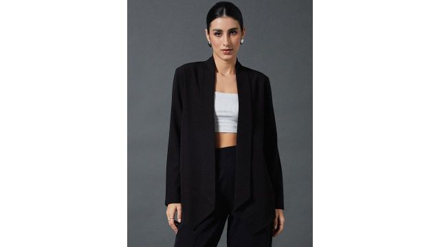 SASSAFRAS worklyf Shawl‑Collar Front‑Open Blazer (Black)